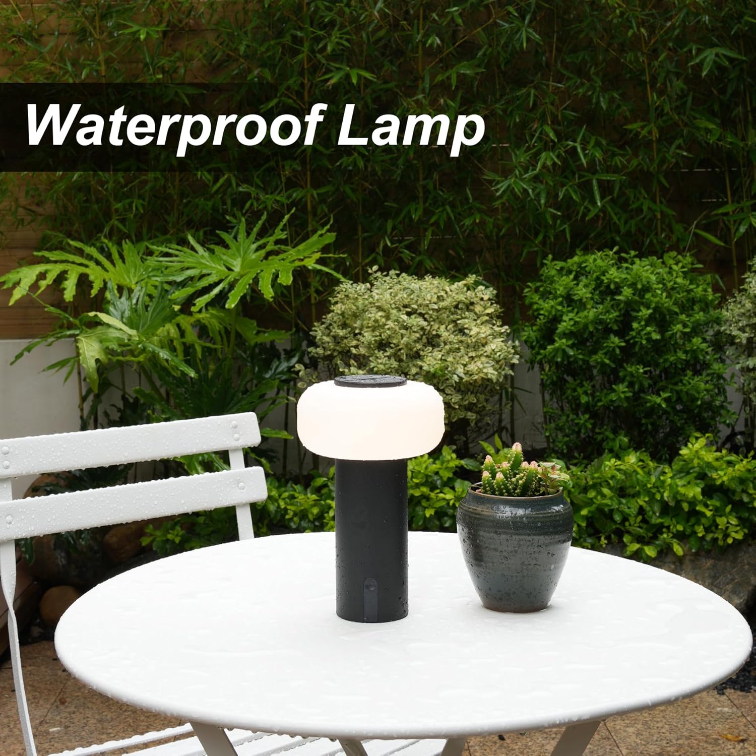 WEILAILUX Shower Lamp Waterproof, Outdoor Cordless Table Lamp Rechargeable, Portable Battery Operated Lamp, Touch Dimmable Night Light for Bedroom/Patio/Dinning/Camping (Black)