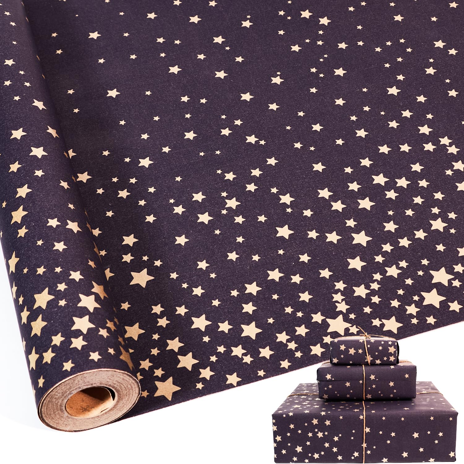 Blue Wrapping Paper Roll,43cm X 15m Birthday Wrapping Paper with Star Pattern,Blue Gift Wrap Paper for Birthday,Party,Wedding,Baby Shower,Christmas