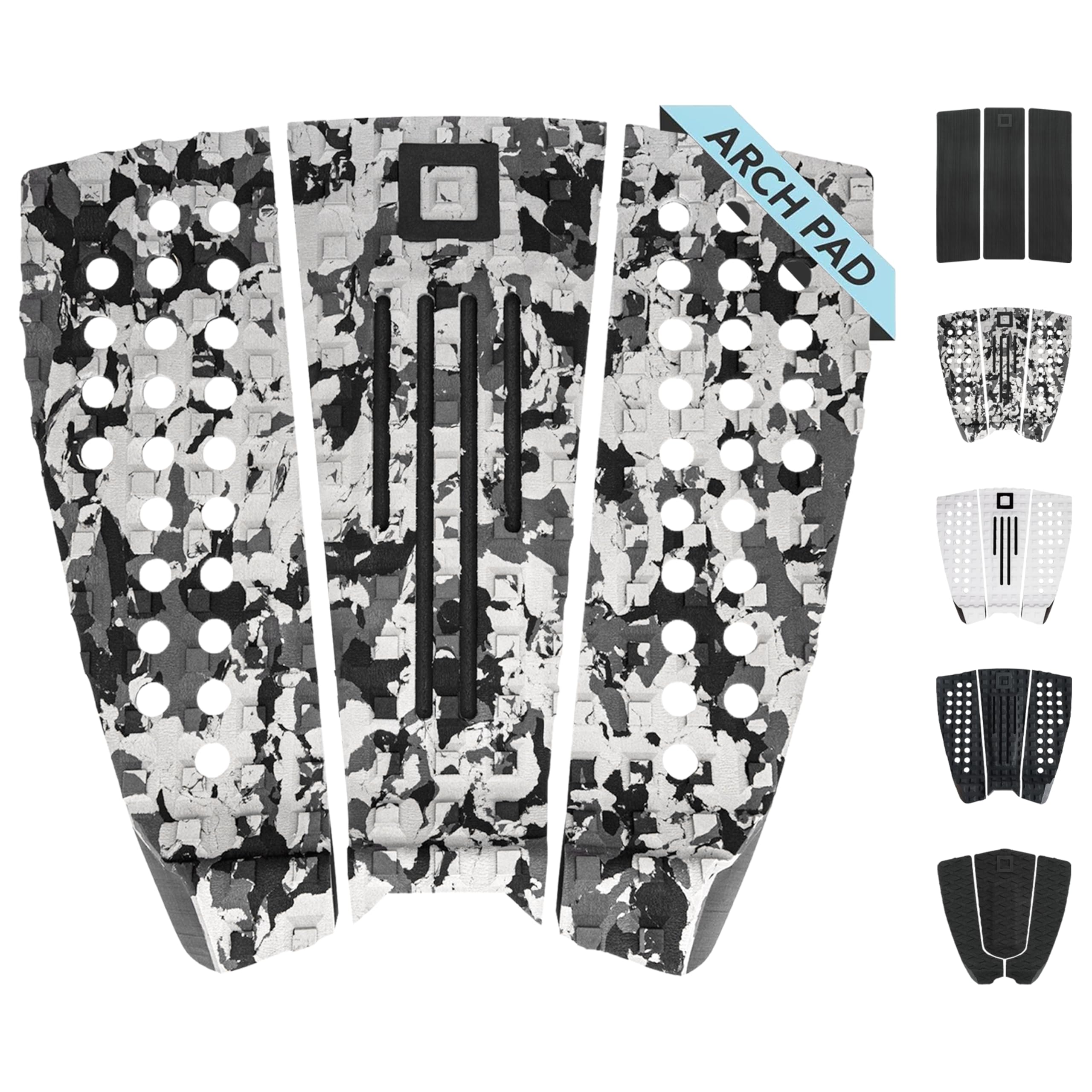 3-Piece Traction Pad - Arch, Flat, or Front - Maximum Grip, Super Strong 3M Adhesive - Fits All Surfboards: Shortboard, Fish, Longboard, SUP, Skimboard - Stomp or Deck Pad