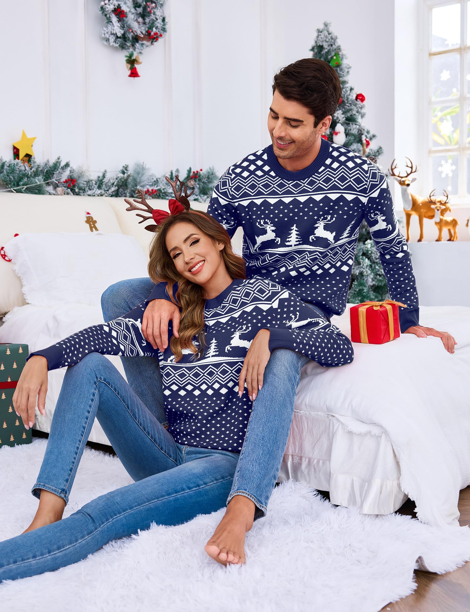 Jersey Navidad Hombre de Punto con Reno y Árbol