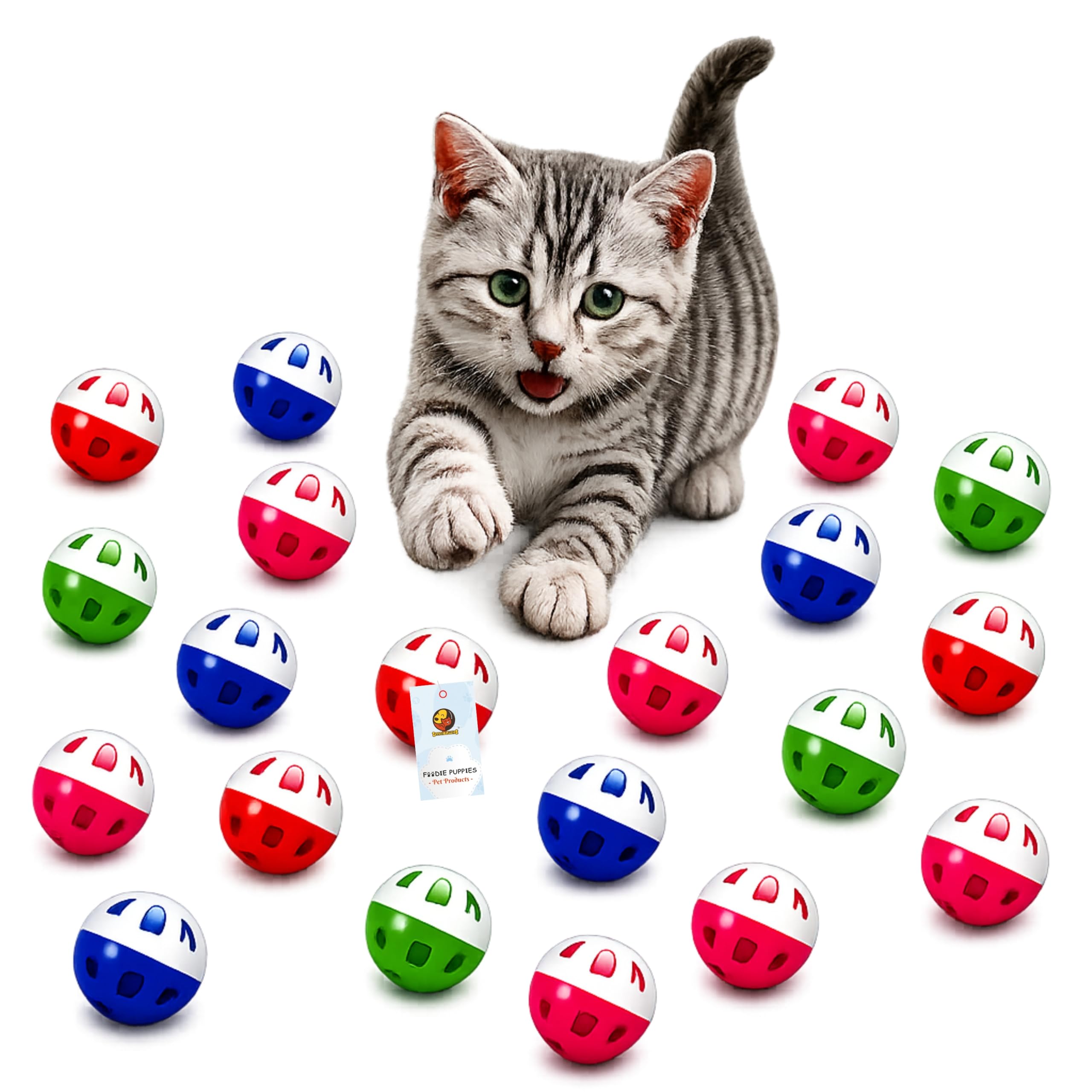 Foodie Puppies Cat Toy Ball with Bell - (Lattice, Pack of 20), Colorful Plastic Jingle Rattle Chase Mini Ball Bell for Cats & Kittens, Exercise Interactive Indoor Play Toy (Size: 4cm)-image-16
