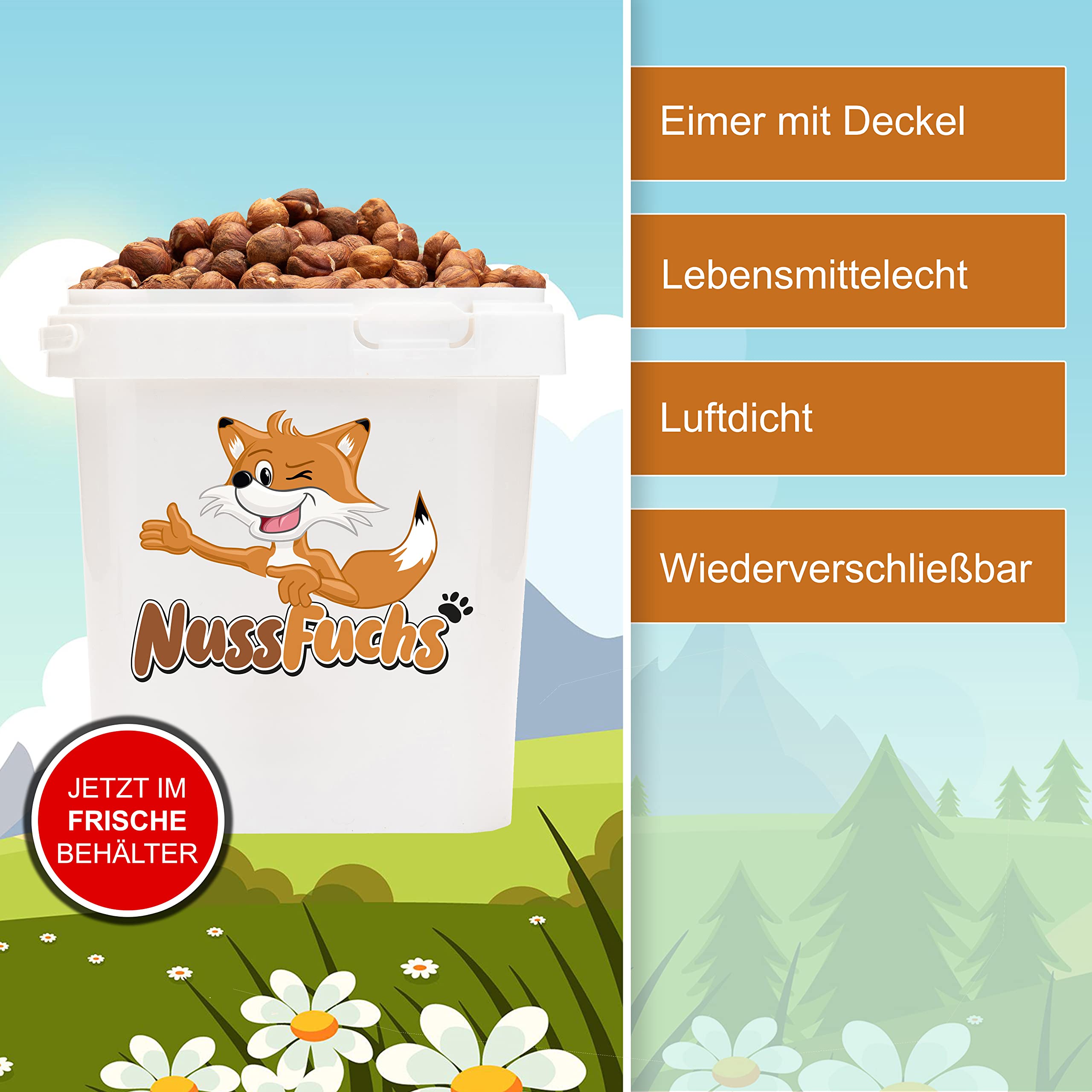 Haselnüsse naturbelassen 1,5kg im Eimer mit Haut ganz roh NussFuchs