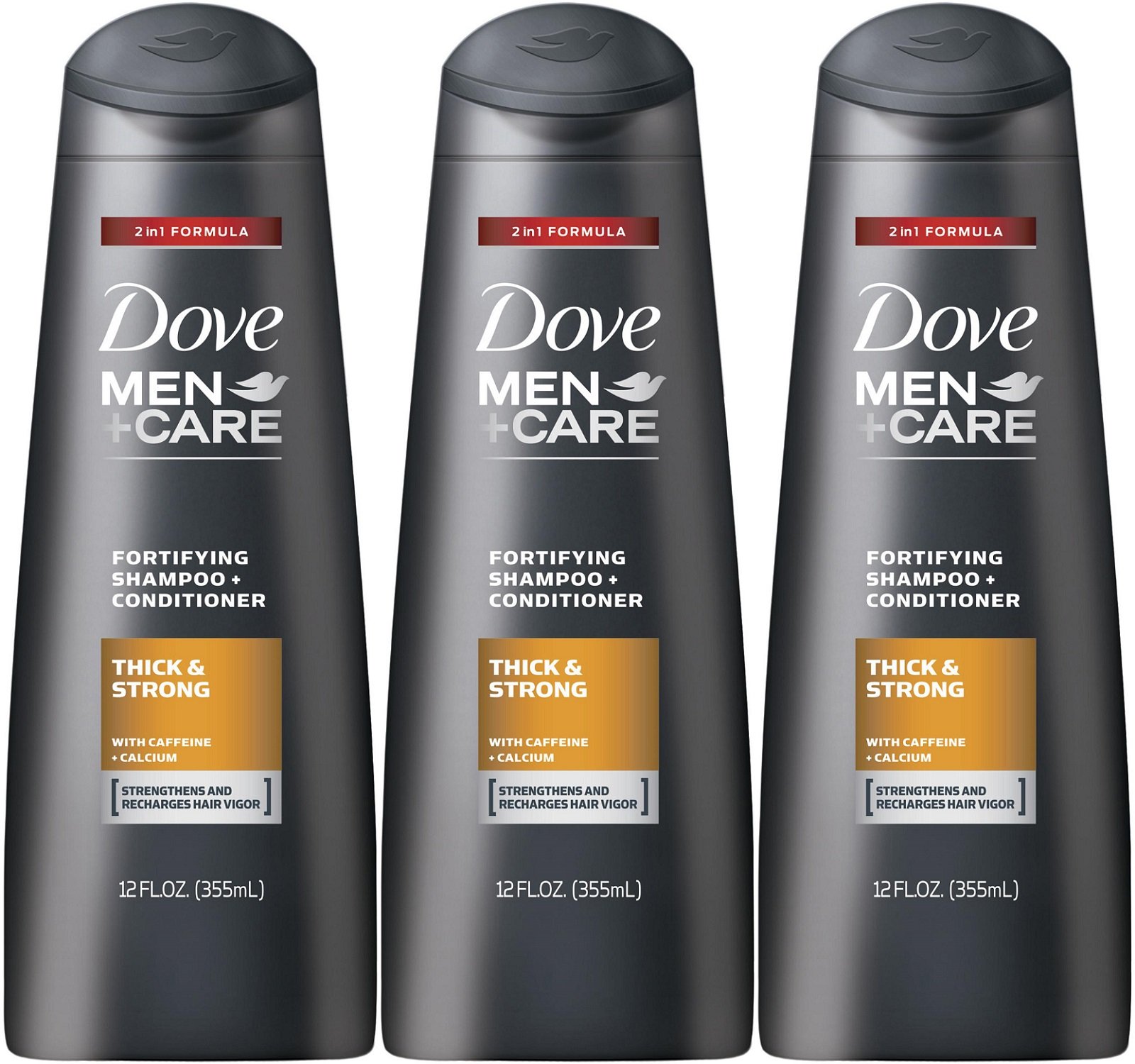 DoveMen + Care Thick and Strong Fortifying 2-in-1 Shampoo + Conditioner, 12 Ounce (Pack of 3)