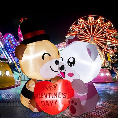 Miniatura 5 de Decoración de oso inflable para el día de San Valentín oso inflable con forma de corazón con luz LED decoración del día de San Valentín para patio