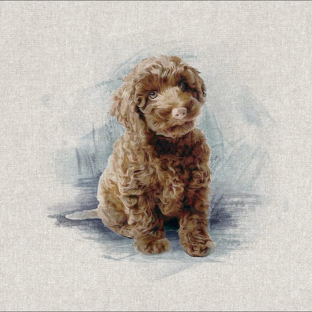 Cotton Rich Linen Look Fabric Labradoodle Dog Panel Upholstery Per Panel