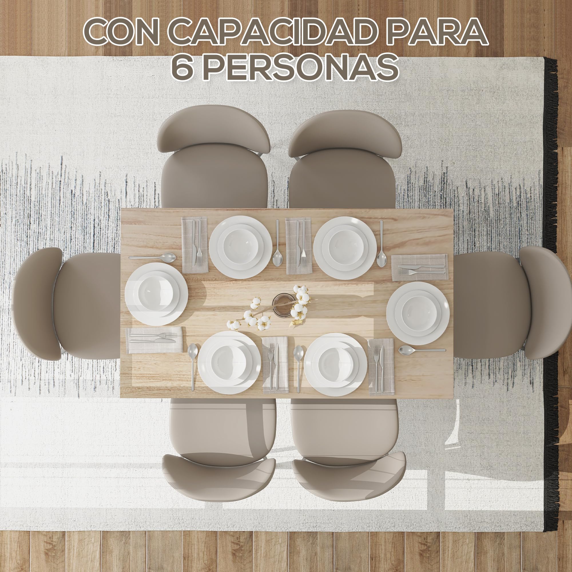 HOMCOM Mesa de Comedor para 6 Personas Salón Cocina 140x80x78 cm Natural | Mesa de Cocina, Tablero Laminado