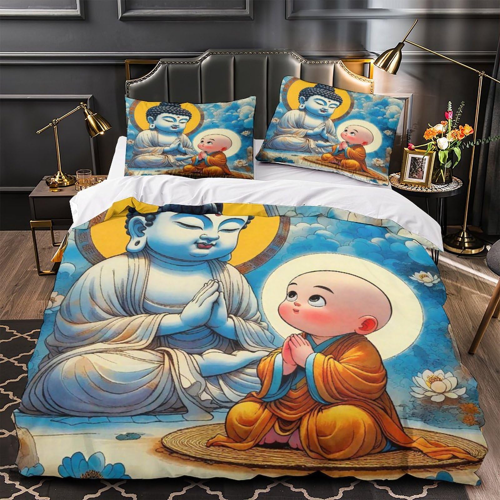 Housse de couette Bouddha 260x220 cm avec taies d'oreiller en microfibre