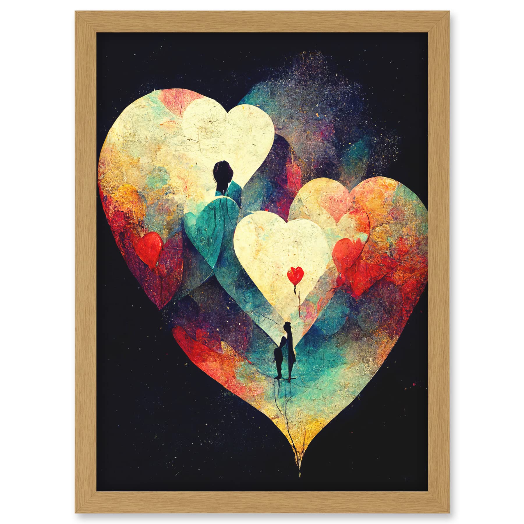 Doppelganger33 LTD Abstract Love Hearts Night Sky Painting Modern Artwork Framed A3 Wall Art Print