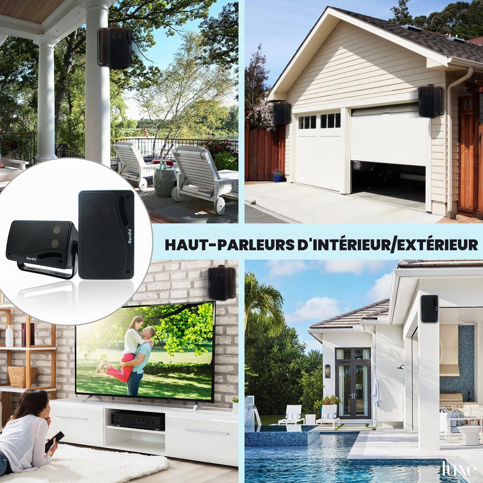 Herdio 3.5 Pouces étanche Filaire Enceintes d'extérieur,200W Haut Parleur Voiture Mural Passif Premium Montable, Basse Améliorée, Durable et Durable pour Patio Marine Boat Garage Intérieur (Noir)