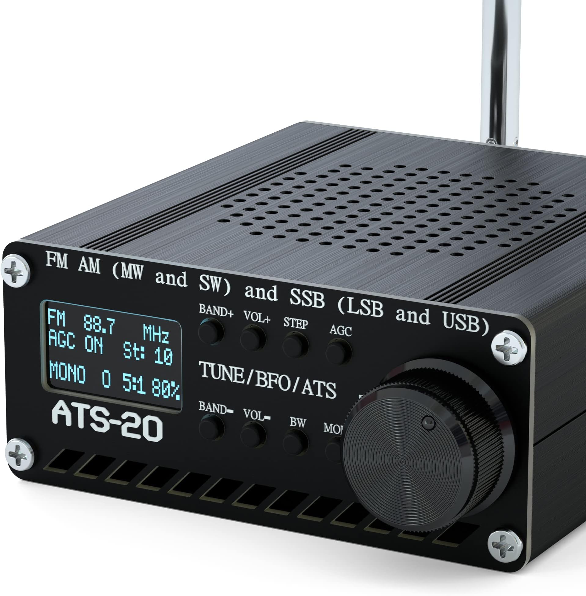 SI4732 All Band Full Frequency Radio Receiver, FM AM (MW and SW) SSB (LSB and USB) with Speaker, Antenna, Battery, Black