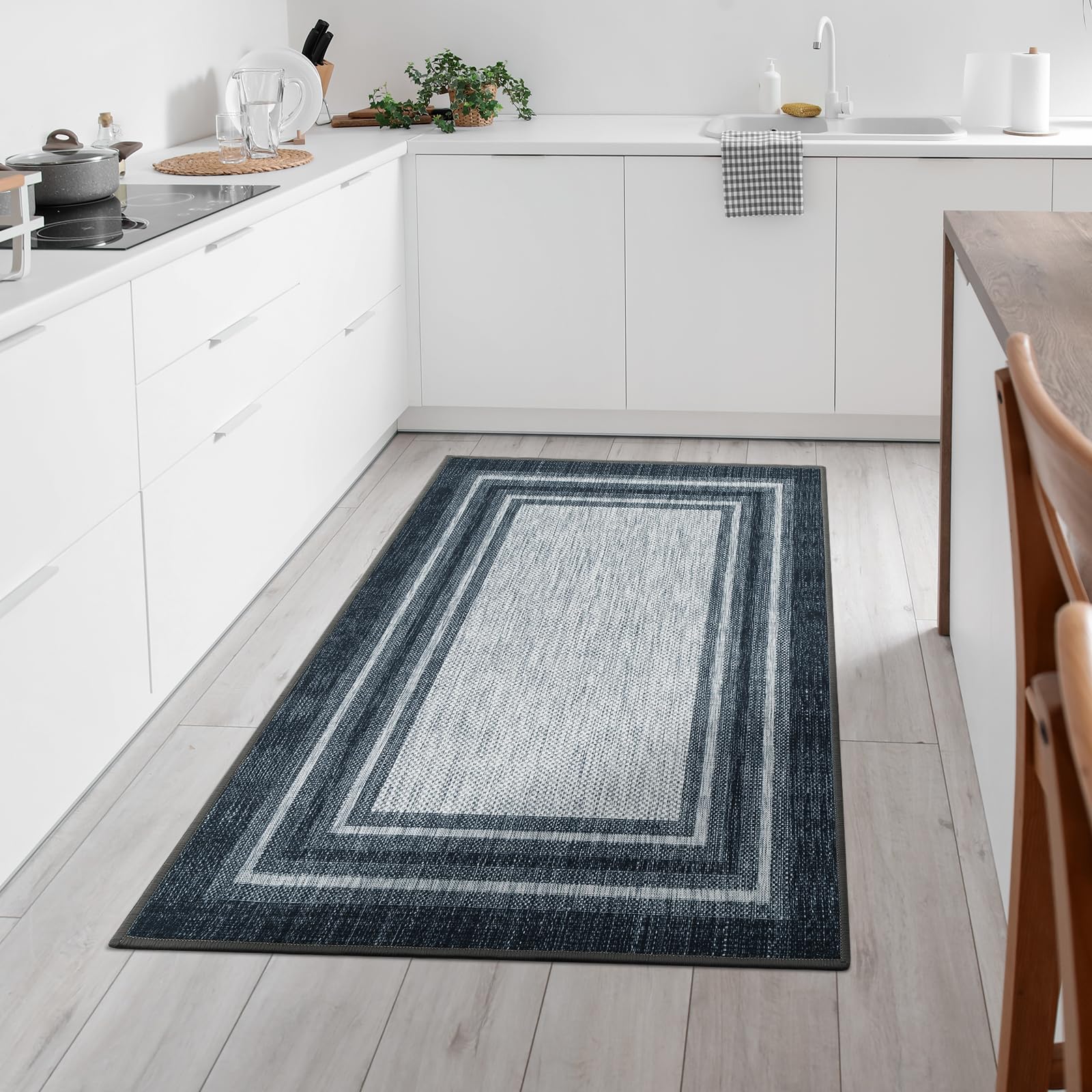 Beeiva Bordered Washable Rugs for Entryway, 3x5 Throw Rug Non Slip Modern Printed Lightweight Entryway Rug, Black Ultra Thin Entry Rugs for Inside House Bathroom Office