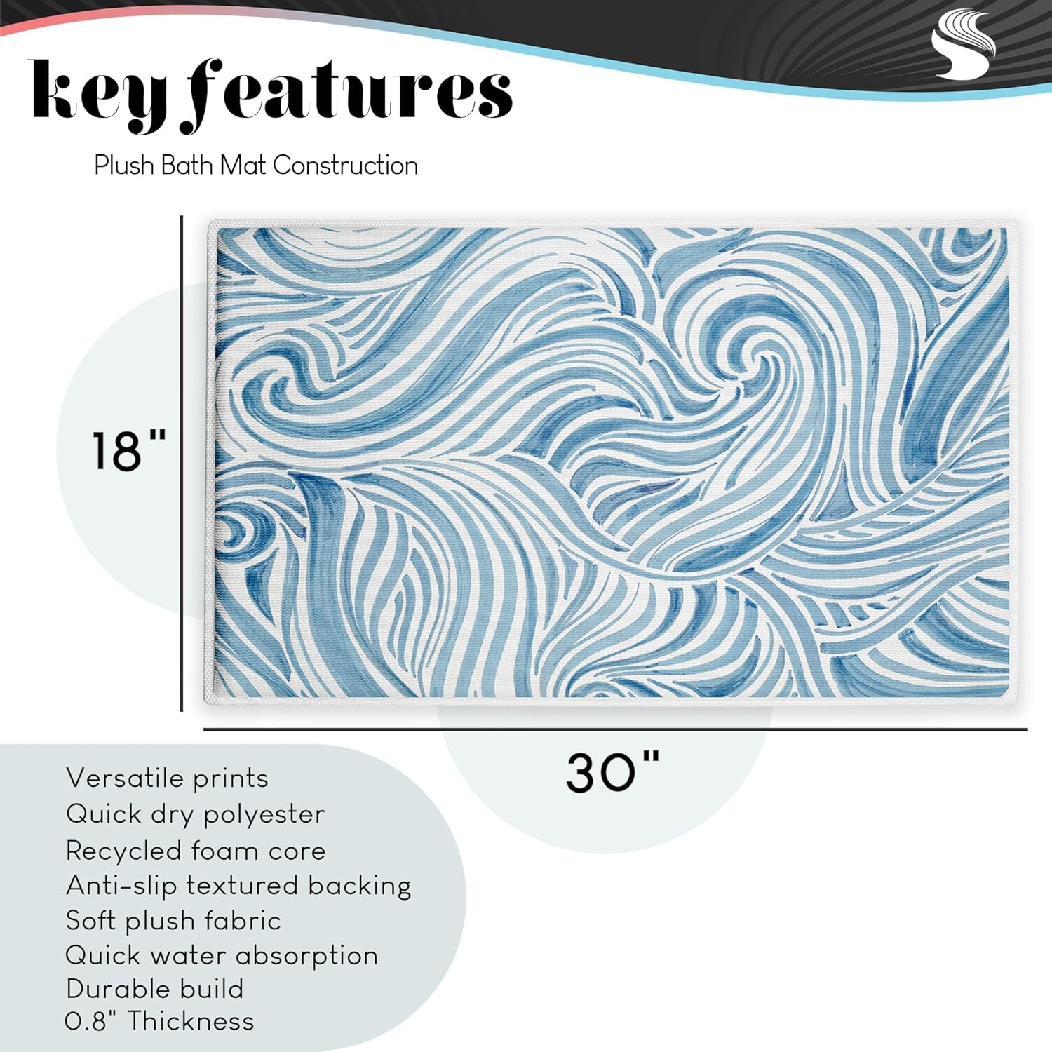 Stupell Industries フローラルキスカウプリントプラッシュバスルームフロアマット ハイジ・クンツ作 30 x 0.8