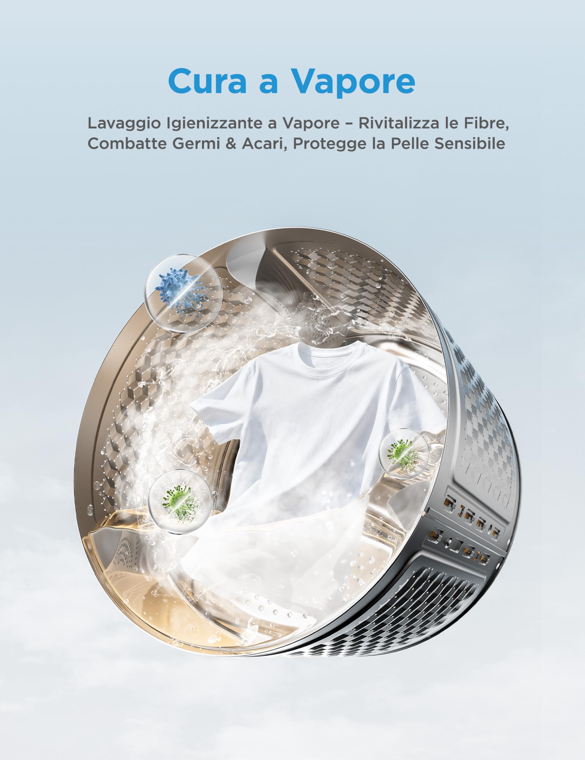 Midea Lavatrice Carica Frontale,10 kg,Classe A-10%, 1400 Giri,Silent Inverter Motor,Rimozione Peli di Animali,Vapore Igienizzante,Programma Sport,Bianco - MFV3EW100BA10