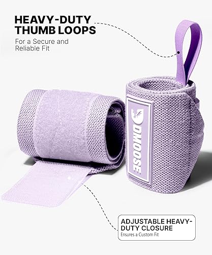 Miniatura 4 de DMoose Fitness Muñequeras para levantamiento de pesas de 18 pulgadas  Envoltura de gimnasio resistente con lazo para el pulgar para apoyo y alivio