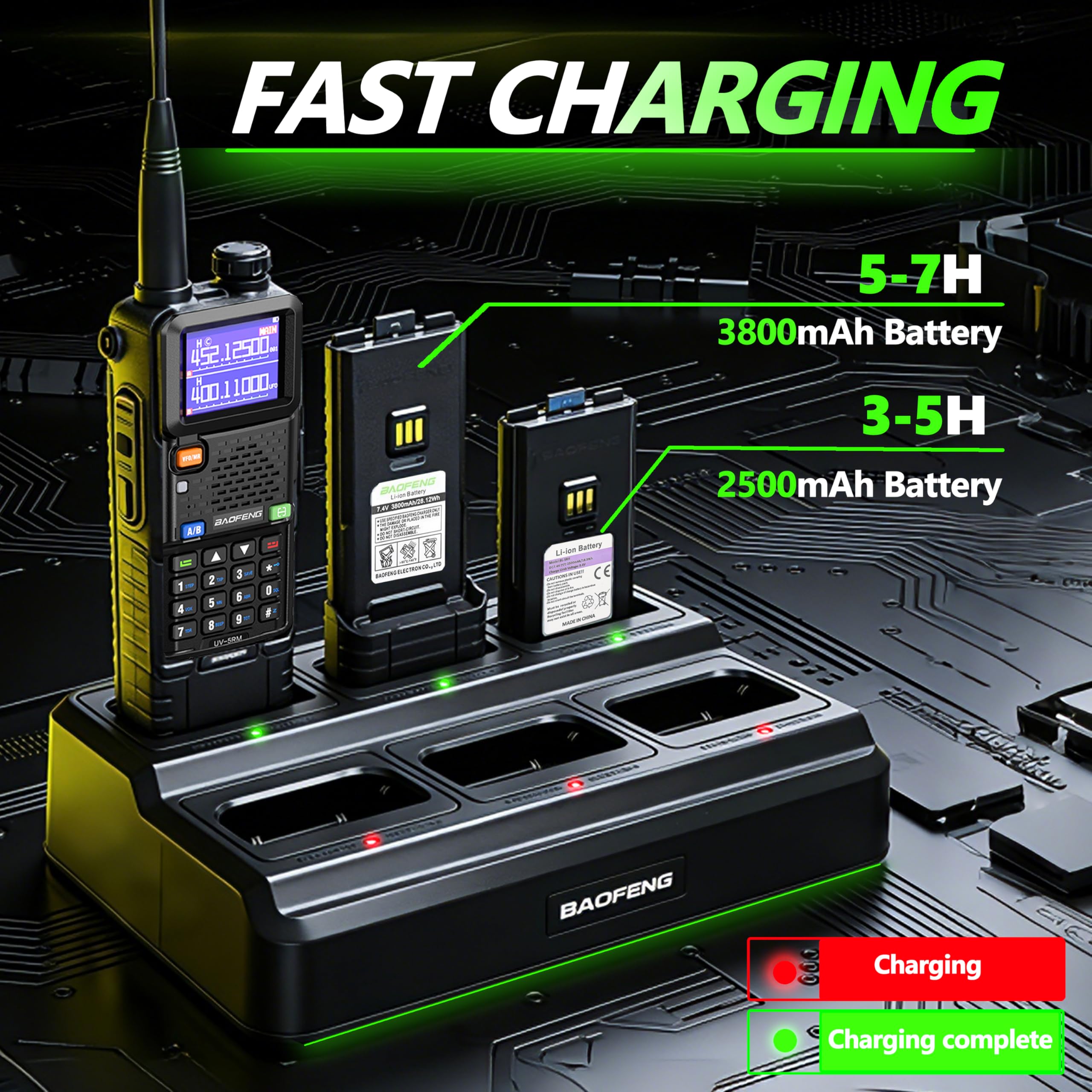 BAOFENG Cargador UV5RM de seis vías para estación de carga rápida AR-5RM/UV5RH Multi Unit con protección de sobrecarga y luces LED, ahorro de espacio Walkie Talkie y base de carga de batería