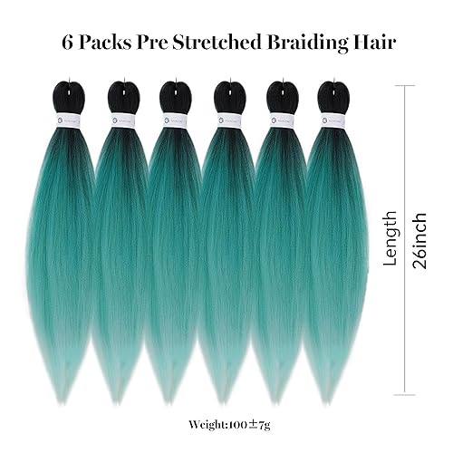 Miniatura 6 de Extensiones de cabello trenzado preestiradas de 26 pulgadas, 6 paquetes de extensiones de cabello sintético Yaki suaves profesionales con ajuste de
