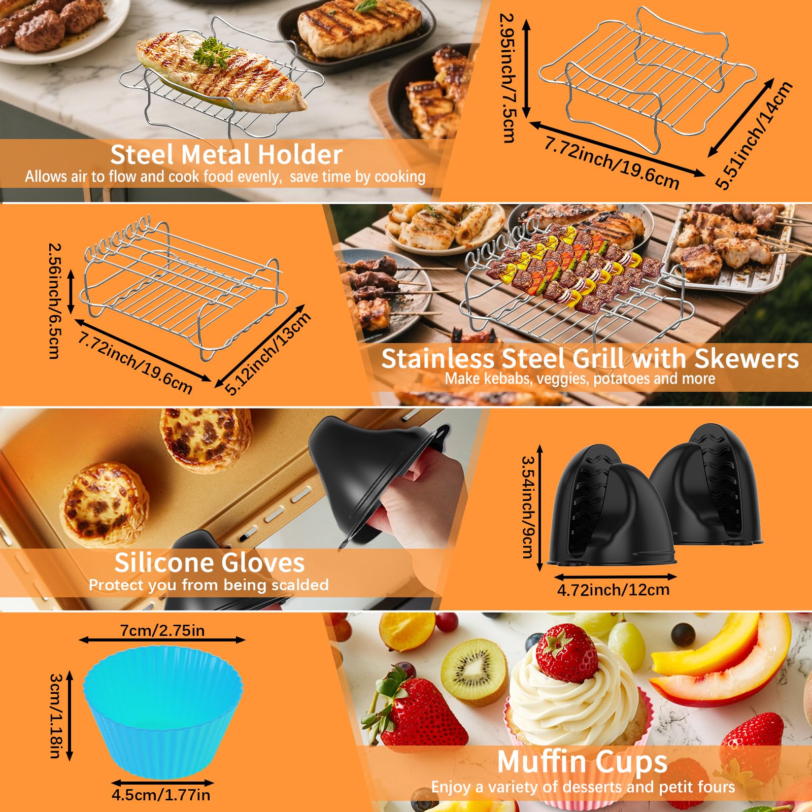 Moule Silicone Air Fryer pour Ninja Foodi FlexDrawer 10.4 L AF500EU, 24 Pièces Silicone Accessoires Air Fryer pour Friteuse, AF500EUCP Accessoires 1×10.4L+2×5.2L