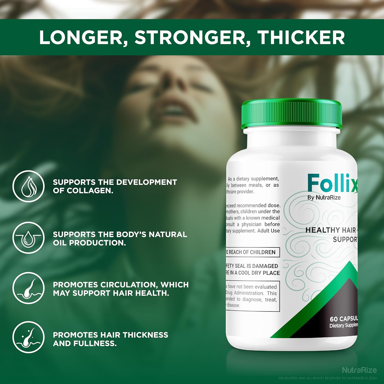 NutraRize (2 Pack) Follixin Hair Pills, Unlock Thicker Fuller Hair with Follixin Capsules, Premium Hair Vitamins to Support Natural Healthy Hair, Official Follixin Formula Review (120 Capsules)