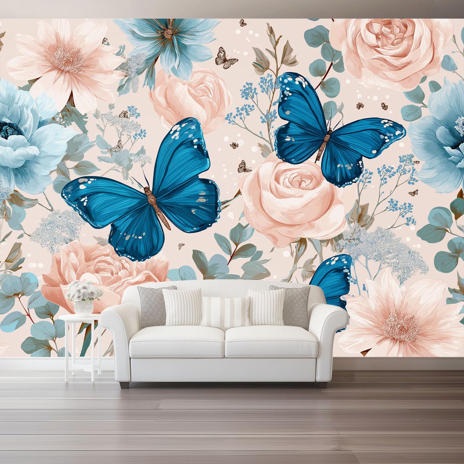 Romantisch Grünpflanze Rose Tier Schmetterling Drucken Vliestapete Tapete