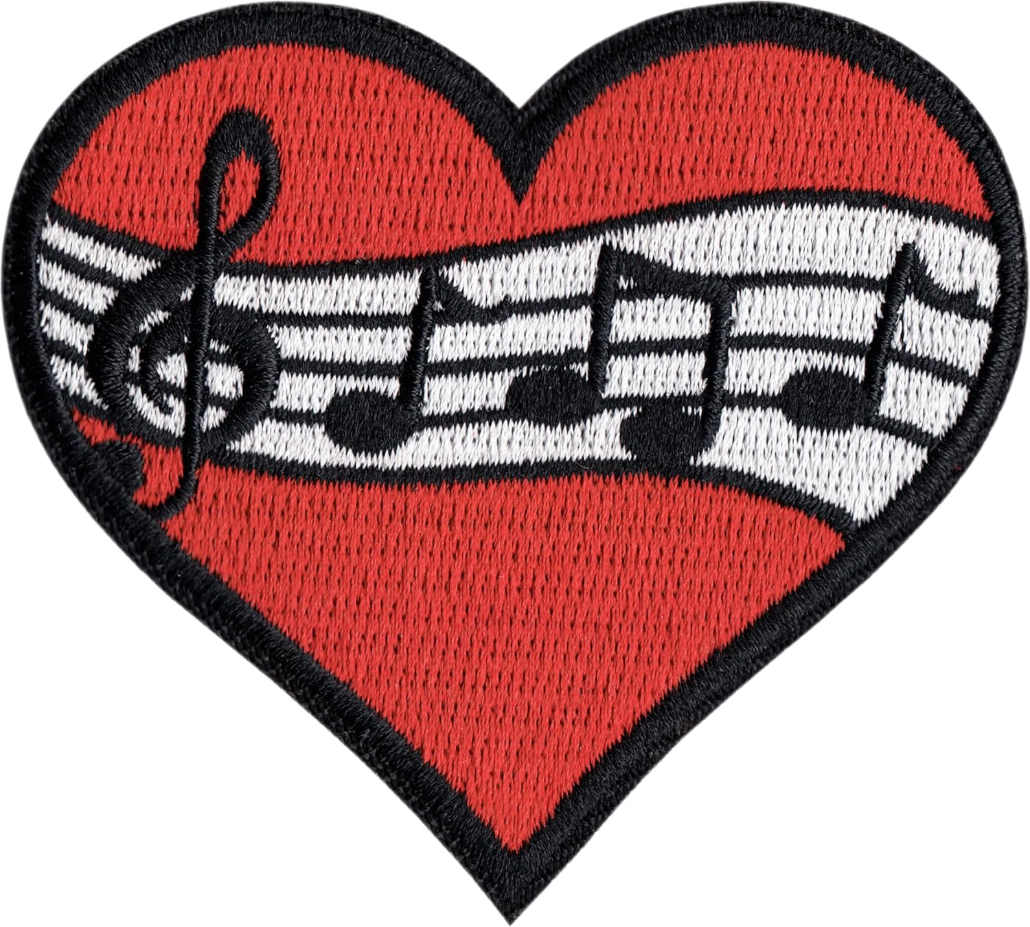 Music Notes on Red Heart - 2.88 Embroidered Iron on Patch