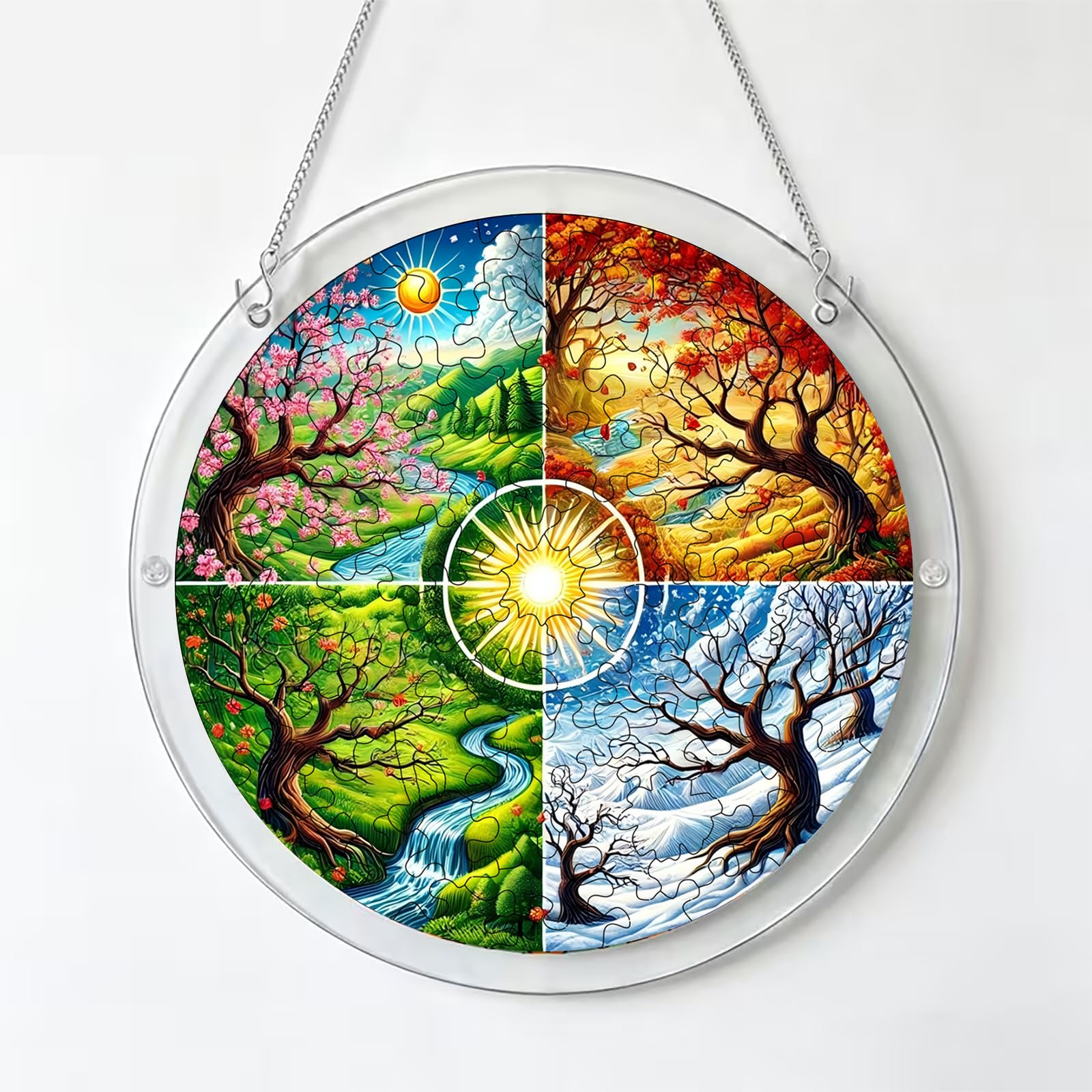 Acrylic Jigsaw Puzzle Suncatcher, Window Puzzle Hanging Decor,7.8 Inch DIY Creative Arts and Crafts Kit for Adults, Stained Glass Effect Aesthetic Room Decoration,Birthday (Season2)