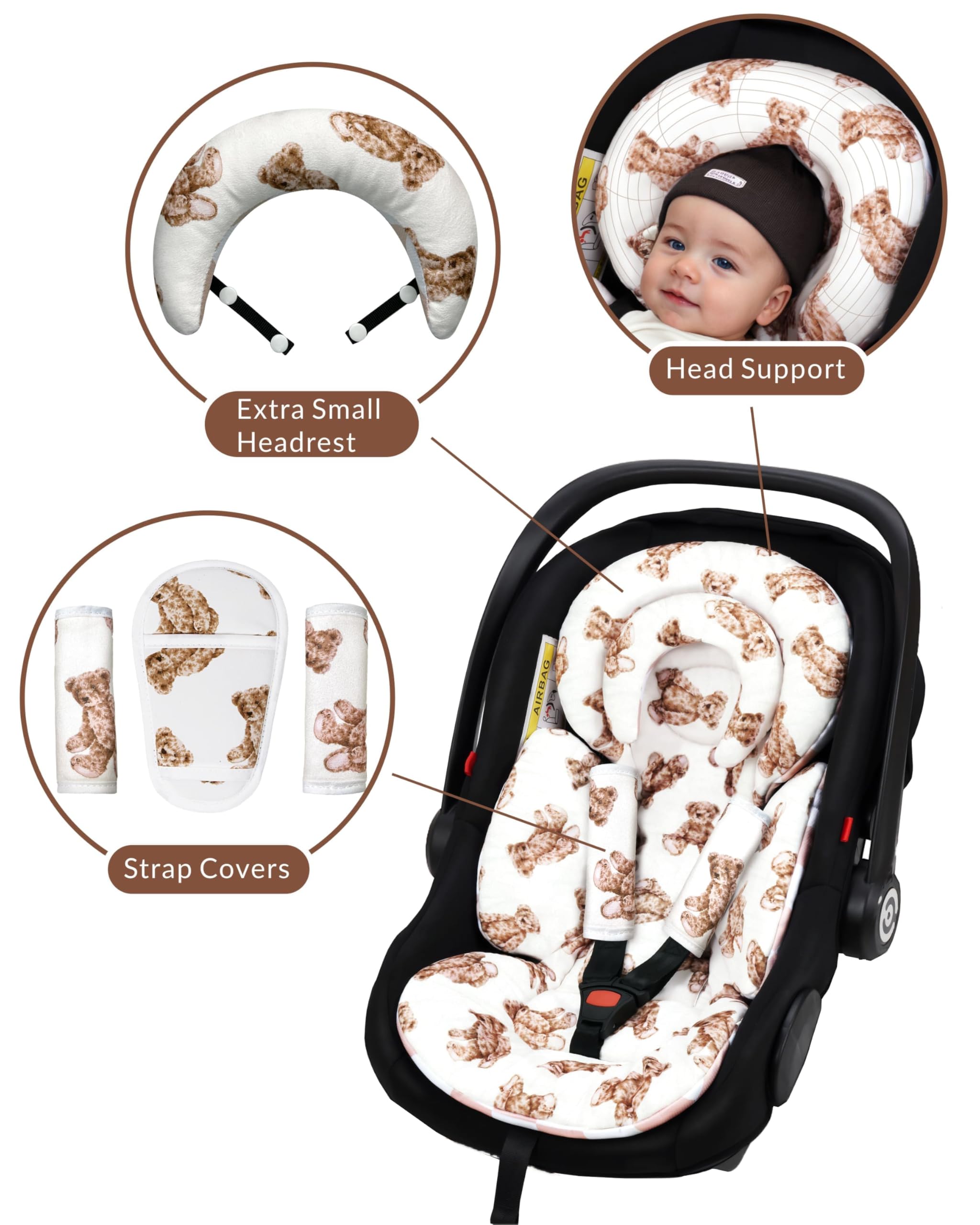 TinlyFinly Inserto de asiento de coche para bebé con cojín adicional para bebés prematuros a niños pequeños, soporte reversible para asiento de coche recién nacido, se adapta a cochecito, columpio de