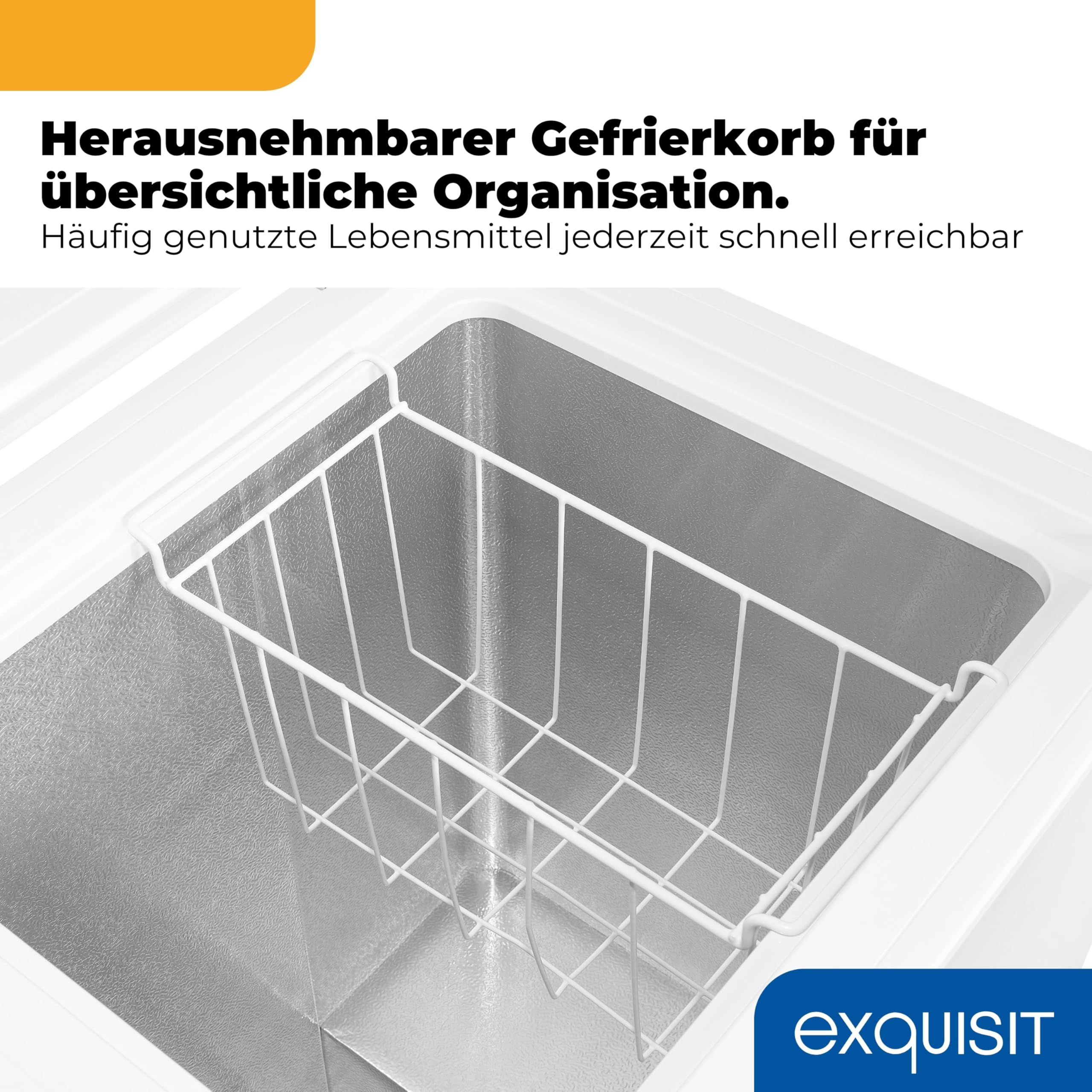 Exquisit GT5100-010E Gefriertruhe 95 l Weiss 4 Sterne Tiefkühltruhe mit Einhängekorb 40 dB Energieeffizienzklasse E
