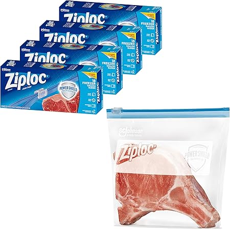 Ziploc Gallon Food Storage Freezer Slider Bags, Power Shield Technology for More Durability, 72 Count