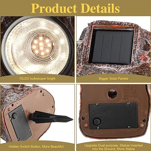 Miniatura 3 de 6 piezas de luz solar de roca 10 LED impermeables de piedra de jardín al aire libre para paisajismo al aire libre, luces solares brillantes