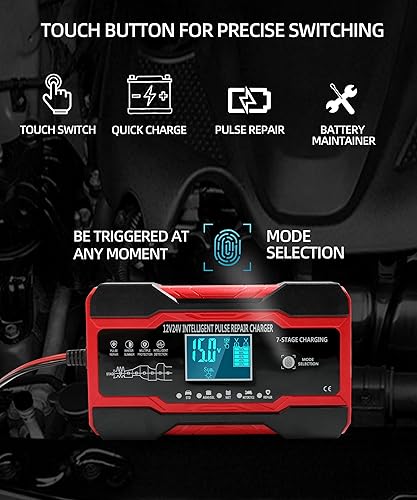 Miniatura 6 de AOCISKA Cargador de batería de coche de 8 amperios, cargador de batería inteligente totalmente automático de 12 V y 24 V, desulfatador de batería