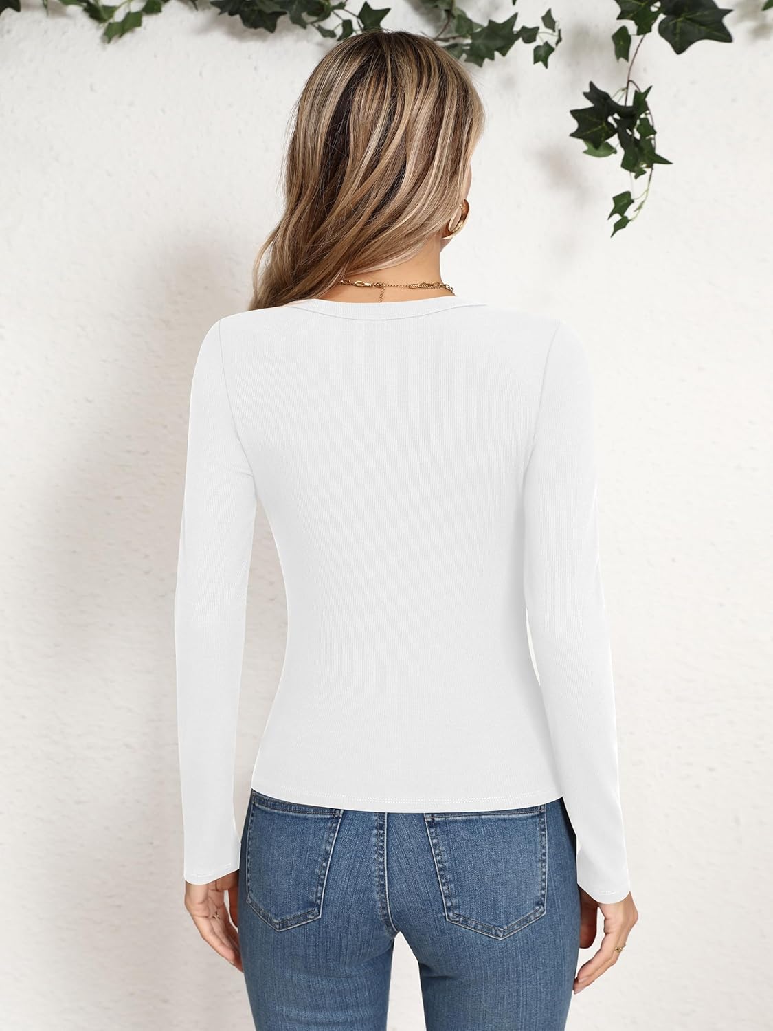 Laughido Women's Scoop Neck Long Sleeve Ribbed Knit Fleece Slim Fit Casual Basic T Shirt Crop Top 2025 Trendy Y2k Outfits - Image 4