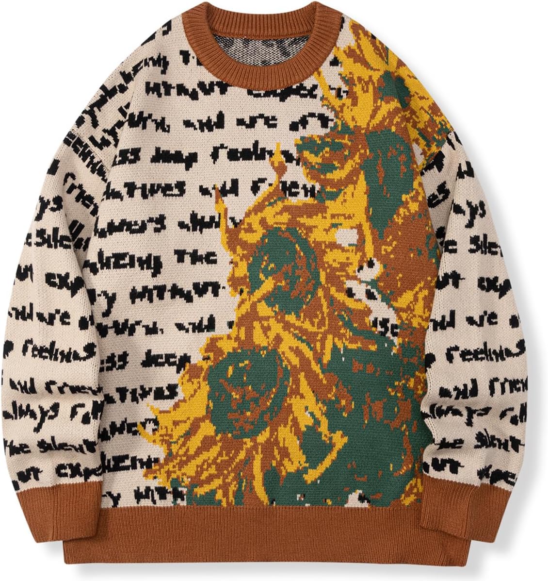 Mens Crewneck Sweaters Graphic Comfortable Casual Knit Fall Winter Sweater Oversized Pullovers