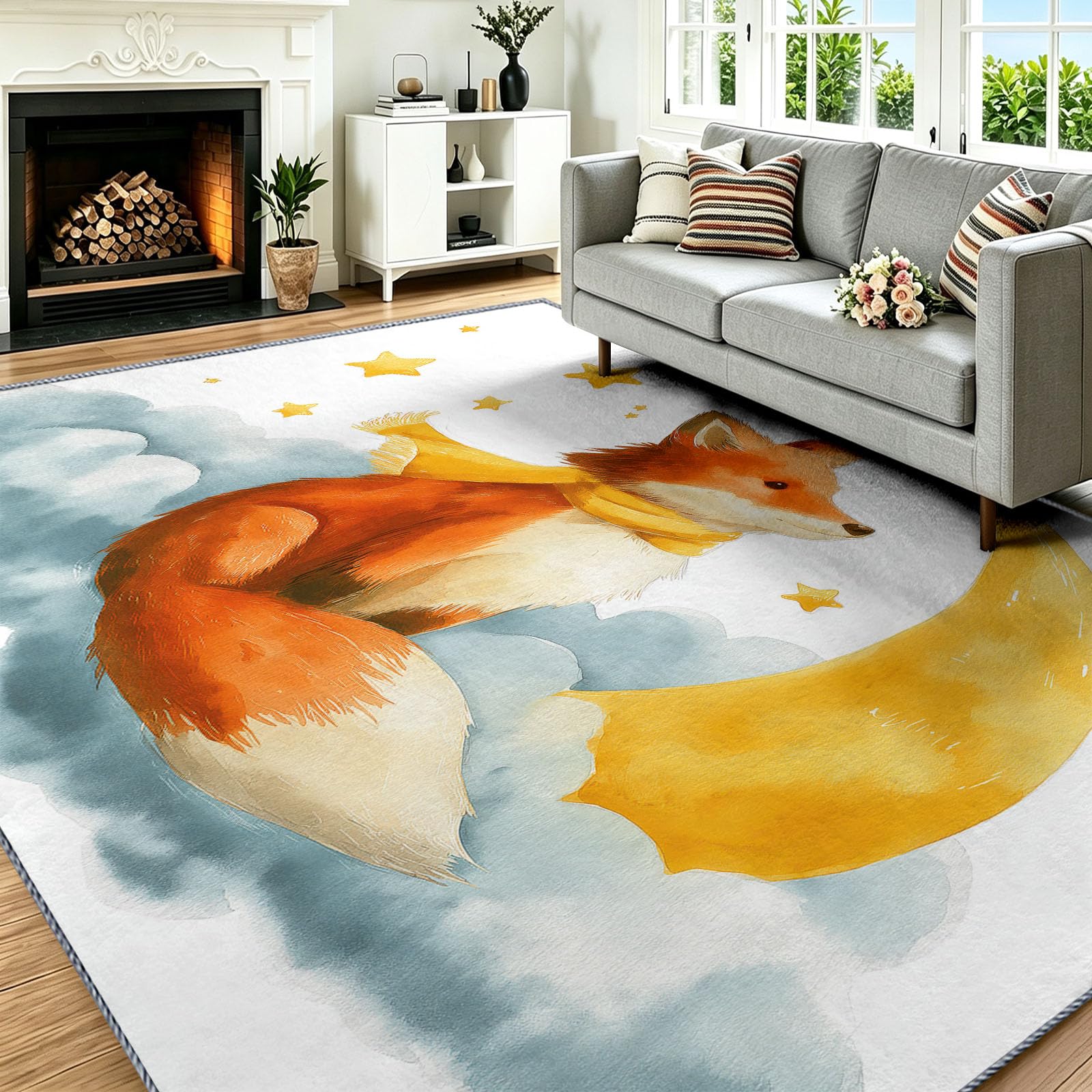Tapis Poil Ras Salon Cartoon Apaisant Doux Moquette Chambre 80 x 150 cm