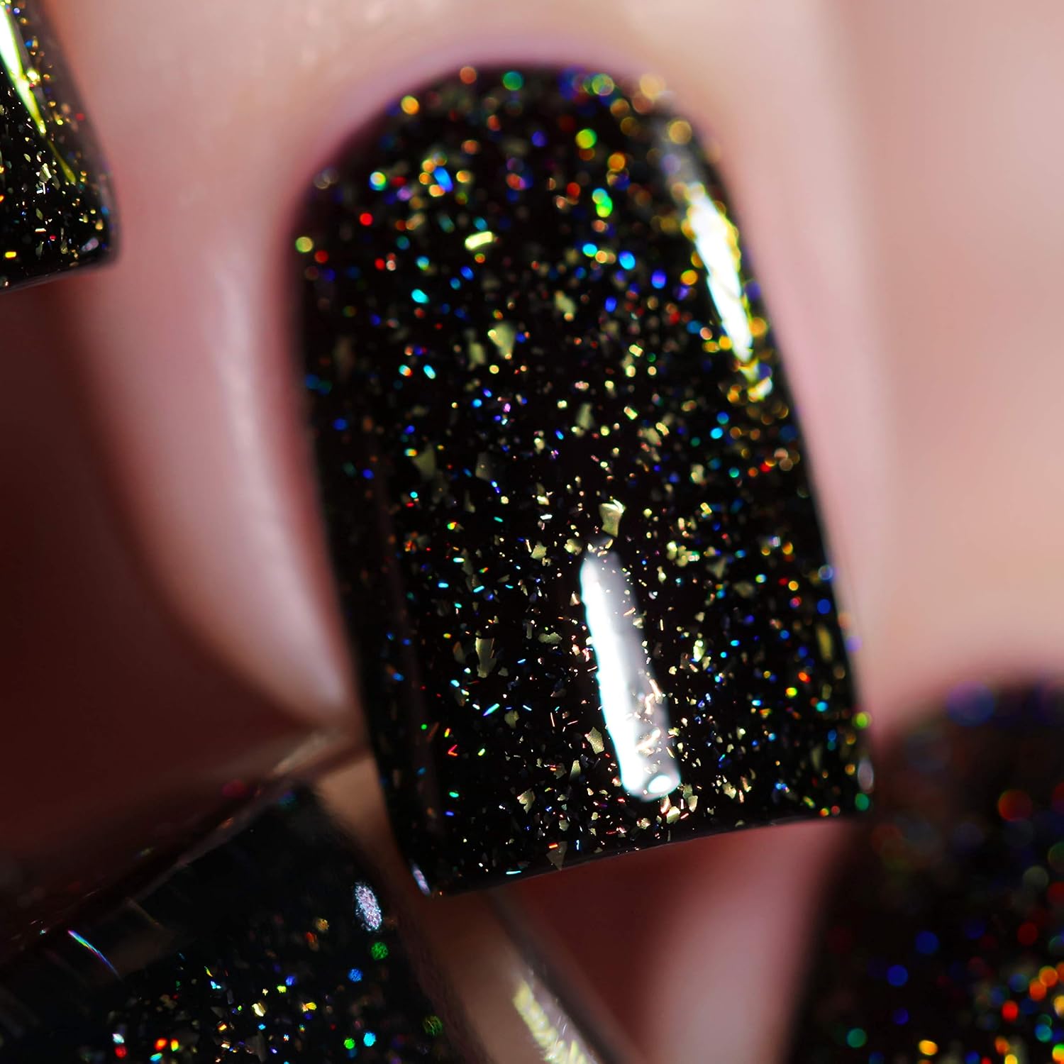 ILNP Silhouette - Rich Black Gold Flake Holographic Nail Polish