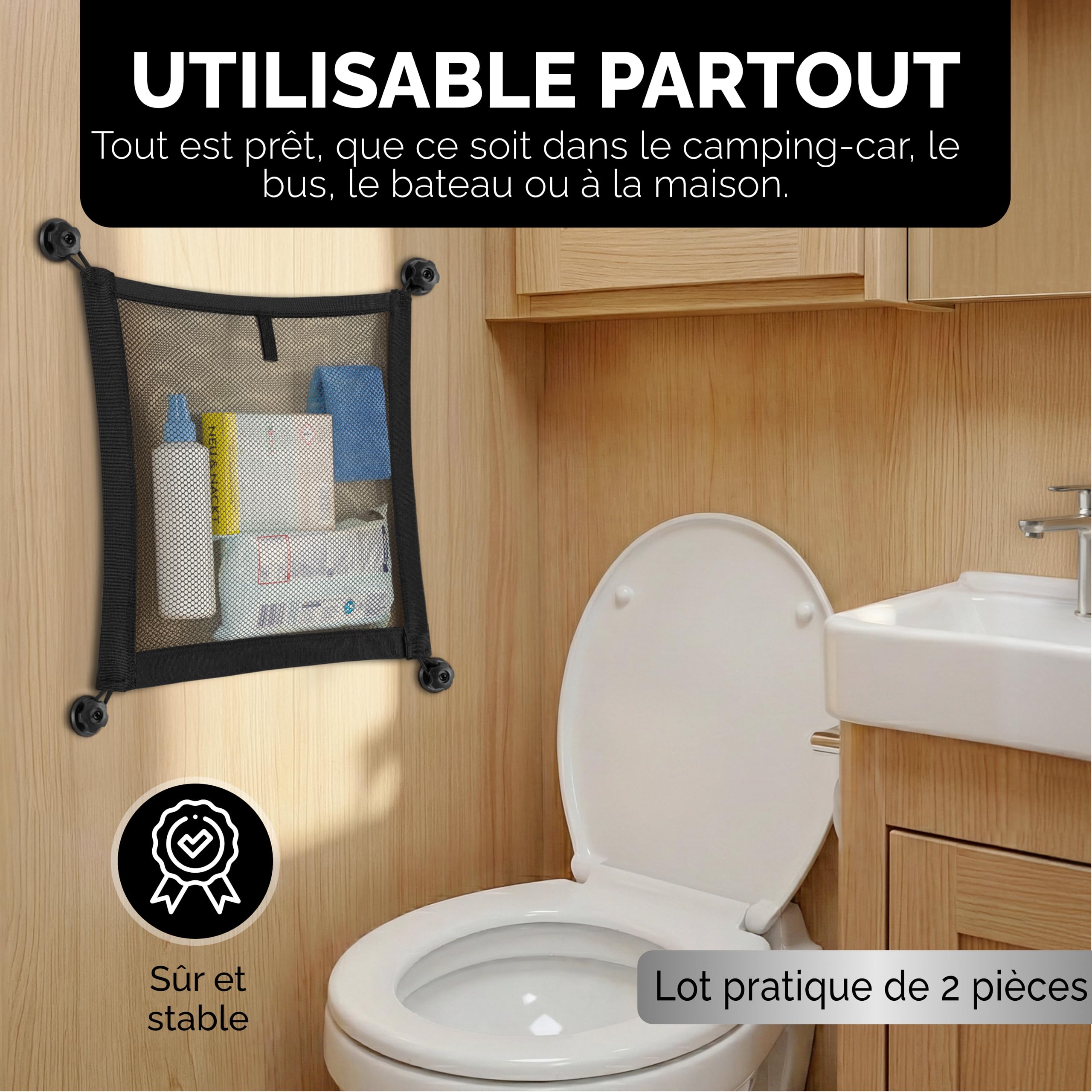 Vicera Filet de Rangement - Filet à Bagages- Organisateur pour Camping-Cars, campeurs, Bateaux, ménage Set de 2 pièces Noir