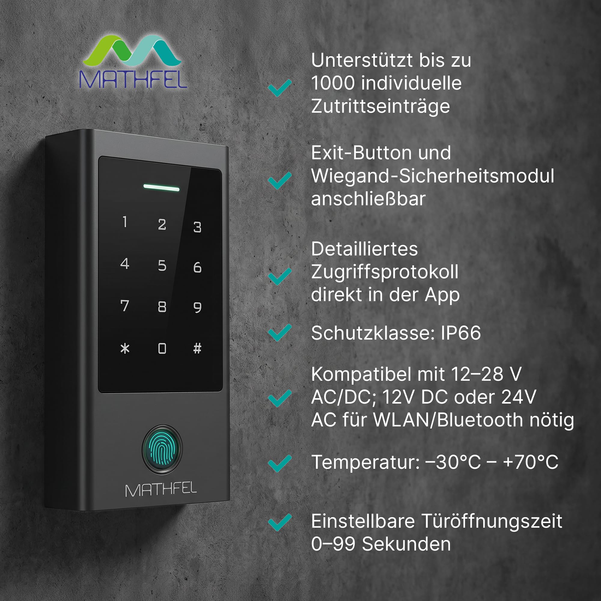 MATHFEL Smart Lock Zugangssystem mit Fingerabdruck & RFID – Elektronisches Türschloss für Haustür, IP66, Code & Transponder, Elektrisches Türschloss Außen, Automatisches Smartes Türschloss