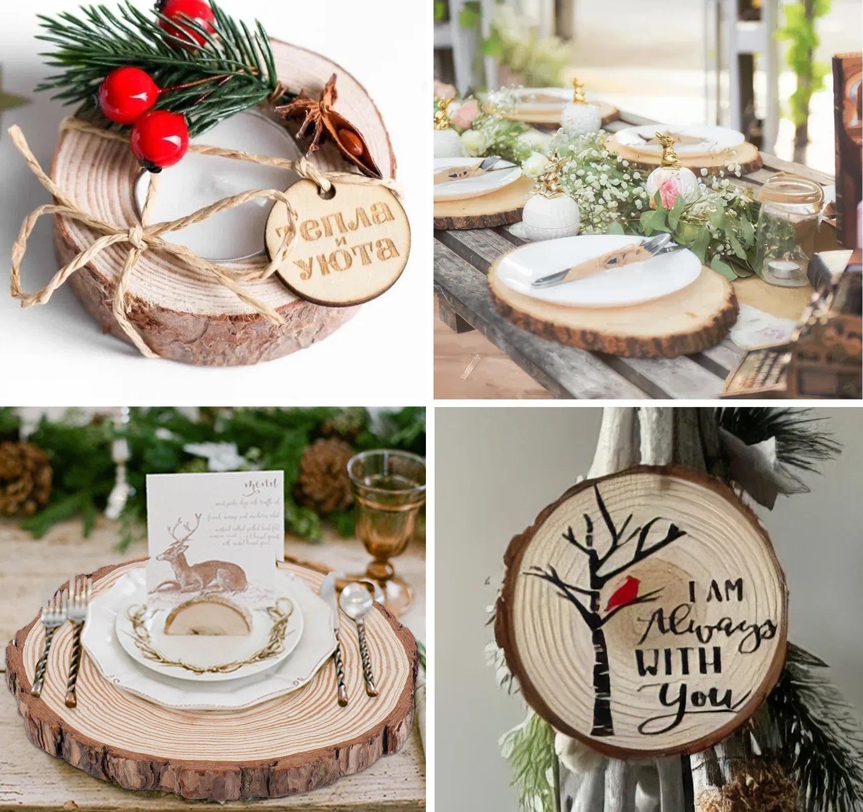 30 Stück Holzscheiben 25 cm Durchmesser mit Rinde, Große Runde Baumscheiben Deko aus Naturholz, 20 mm Dicke, Rustikale Holzscheiben für Hochzeit, Tischdeko & Wohnzimmer Deko
