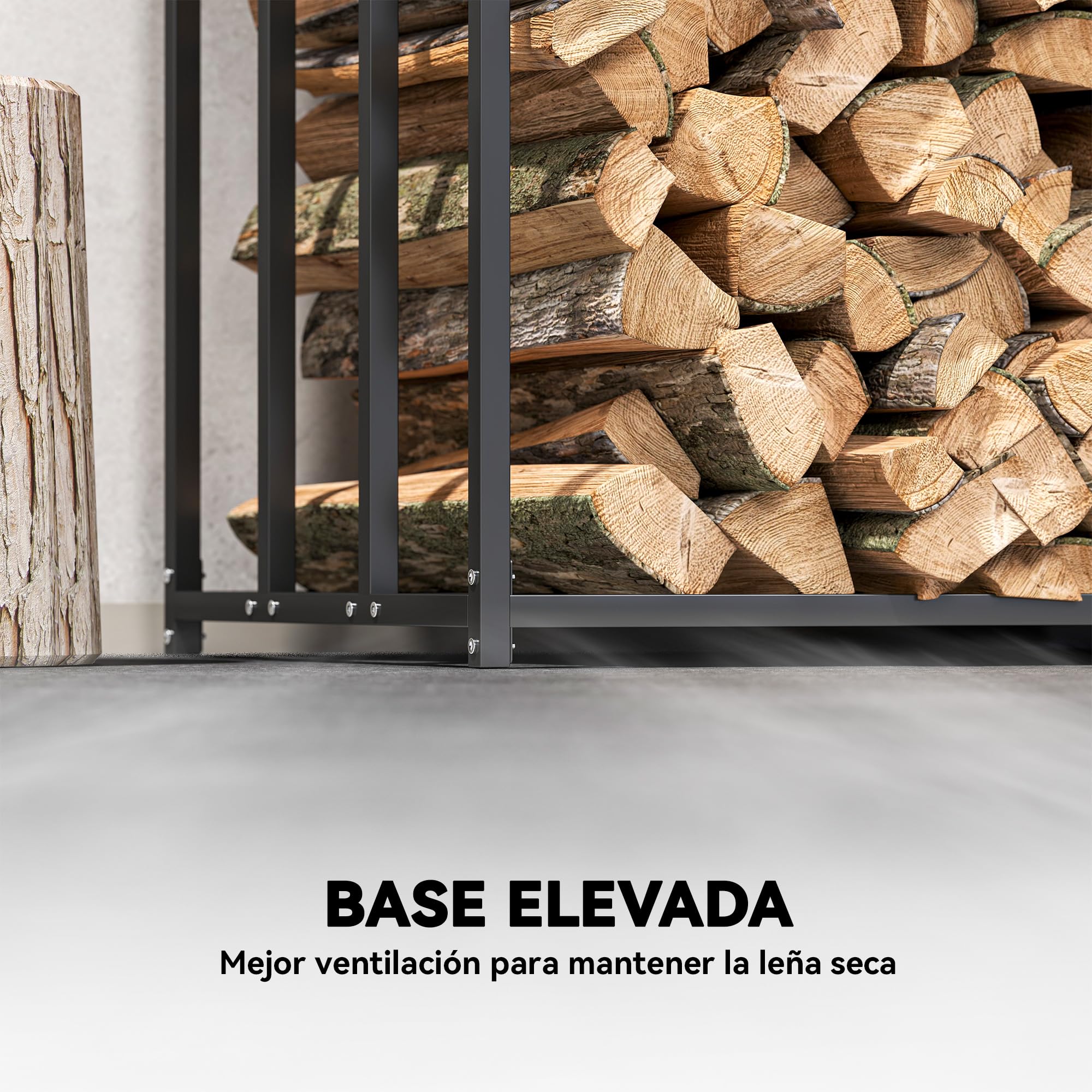 Outsunny Estante de Leña Metálico, 186x70x185 cm, Leñero Exterior con Cubierta Impermeable 600D Oxford, Marco de Acero, Soporte para Leña de Chimenea, para Jardín, Terraza