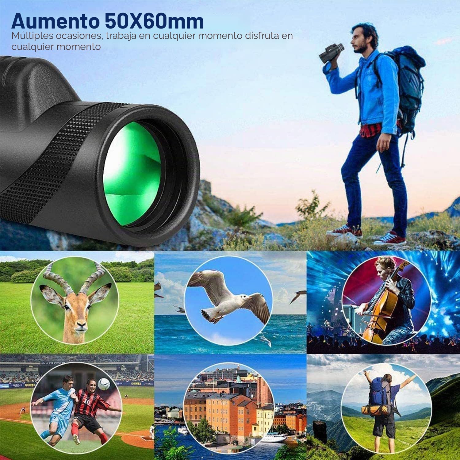 Monocular 12 x 50, Telescopio Monocular, Telescopio Monoculares de Largo Alcance, BAK4 Prisma y Lente FMC,monocular, para observación de Aves, Caza, Viajes, conciertos