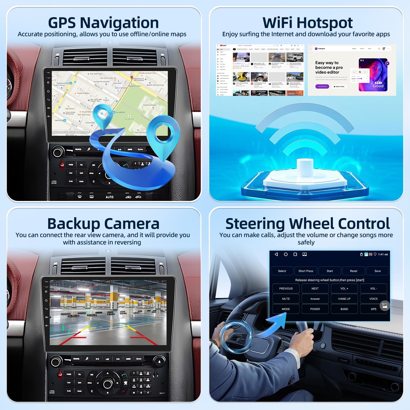 [4G+64G] Android Autoradio pour Peugeot 407 2004-2011 avec Carplay & Android Auto sans Fil, Écran Tactile IPS 9 Pouces avec GPS, WiFi, 32EQ, Bluetooth 5.0, Radio FM/RDS