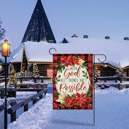 Miniatura 6 de Covido Bandera decorativa de jardín con texto en inglés "With God All Things are Possible", corona de flores de Pascua de Navidad, decoración