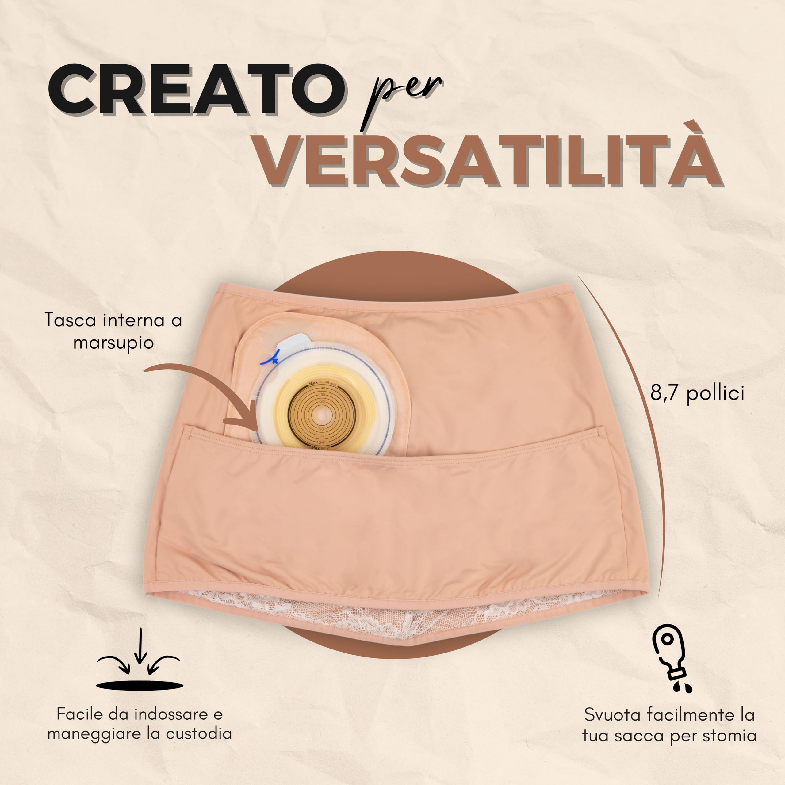 SIIL Fascia di stomia Crema Ostomy | Porta sacca per colostomia all'interno | Cintura per stomia | Copri sacca per stomia | M