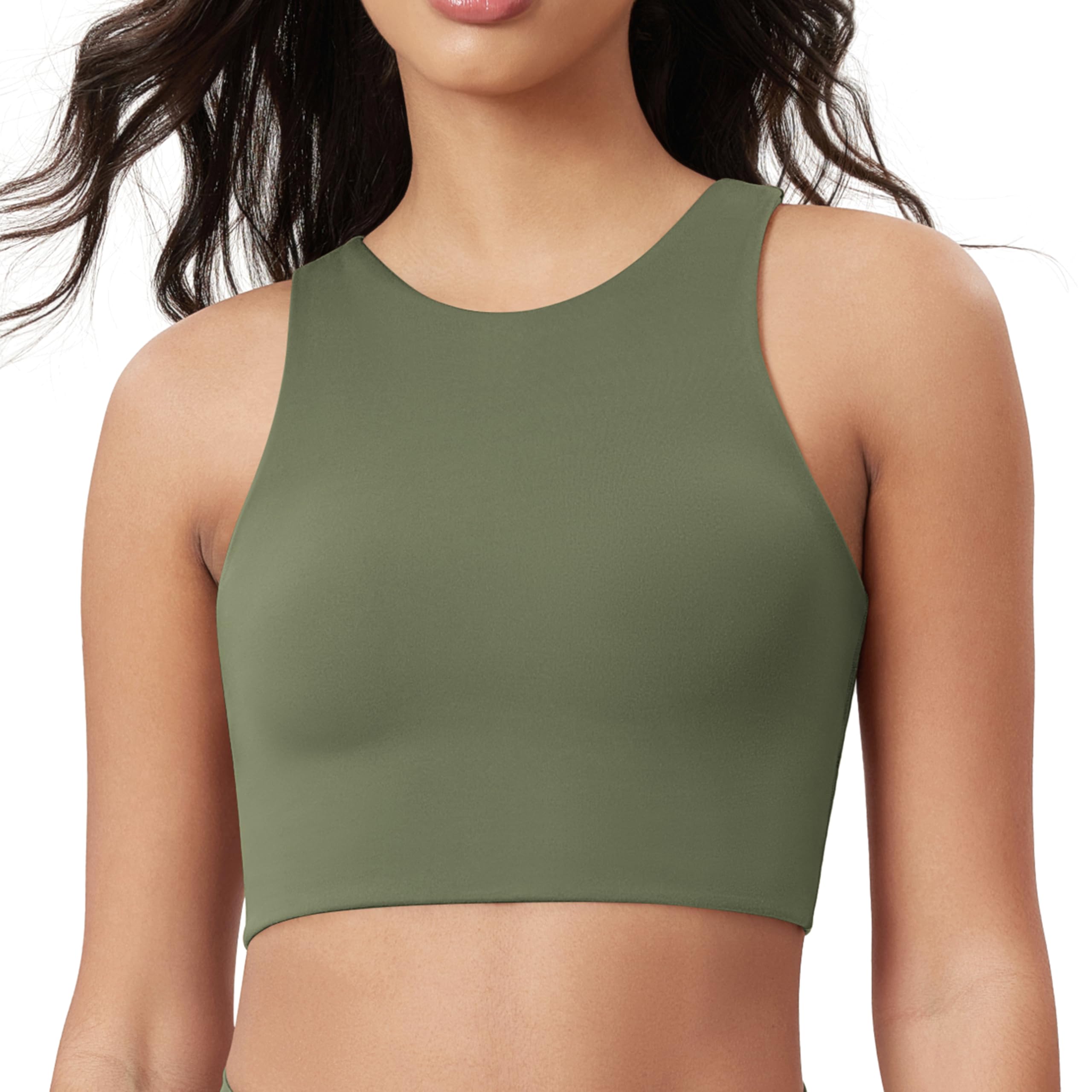 ODODOS Racerback Tank Bra for Women High Neck Non Padded Medium Support Sports Bra Workout Yoga Crop Tops