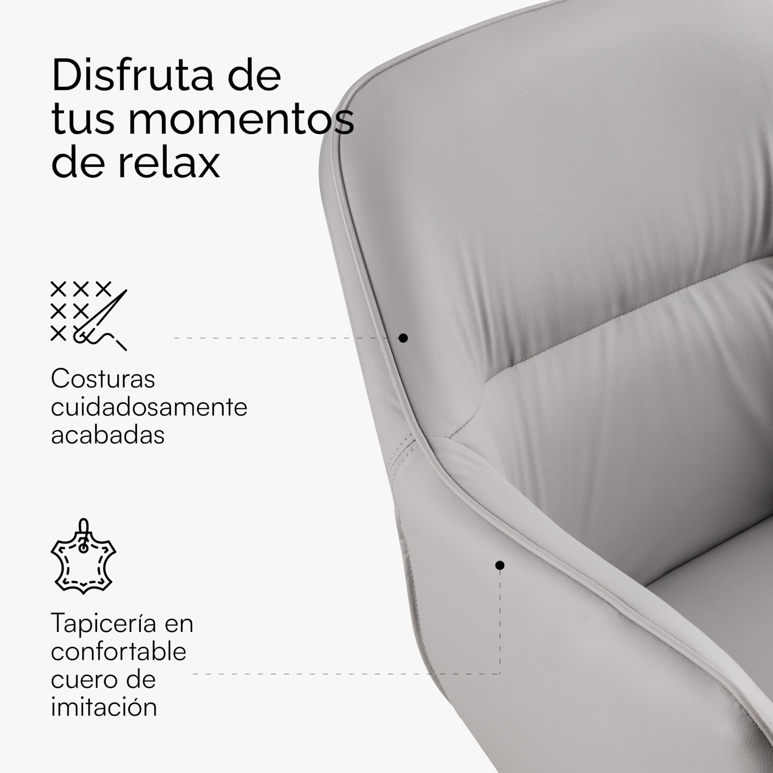 Baroni Home Sillón Moderno con Reposabrazos y Tapicería de Cuero Sintético y Patas de Acero Negro para Sala de Estar, Dormitorio, Rincón de Lectura, Gris, 55x85x47 cm