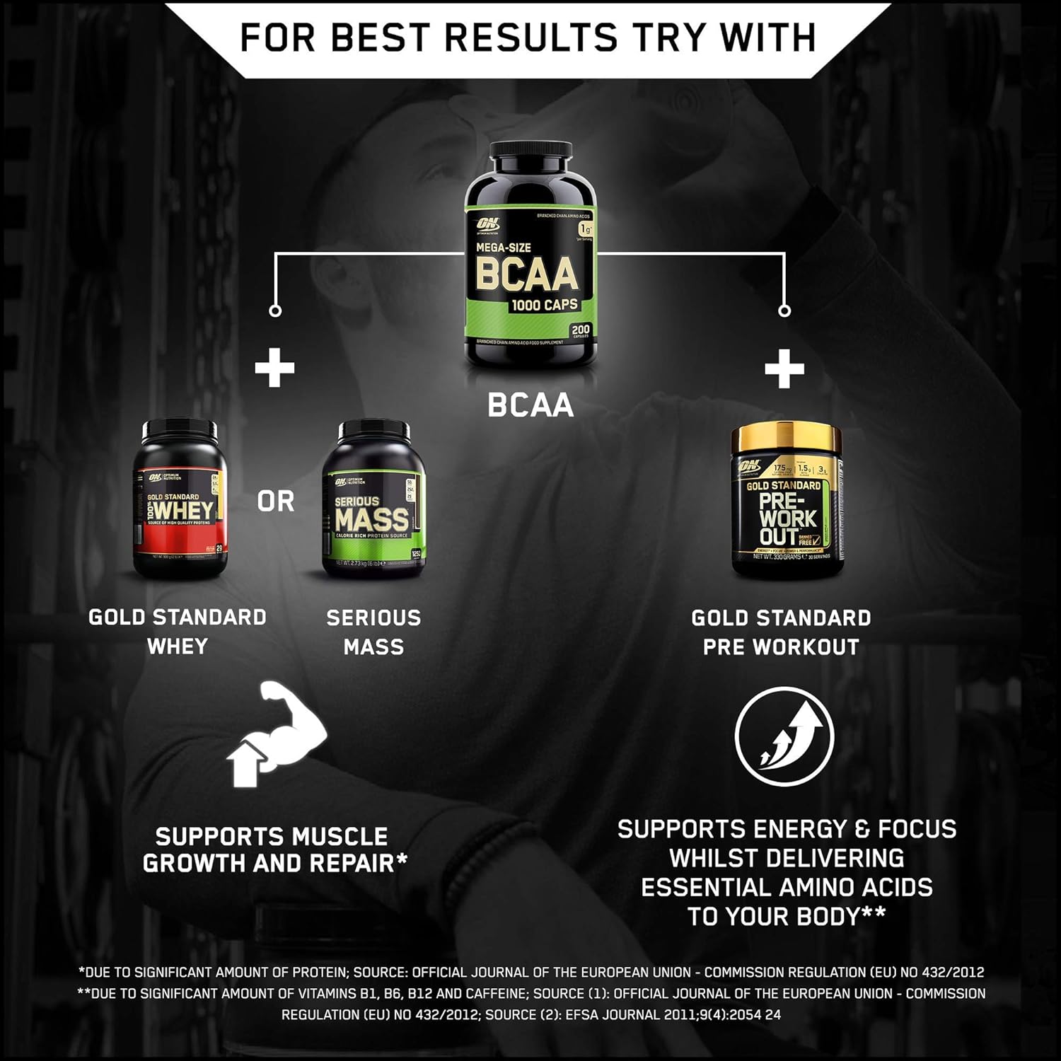 Optimum Nutrition Instantized BCAA Branched Chain Essential Amino Acids Capsules, 1000mg, 200 Count : Everything Else