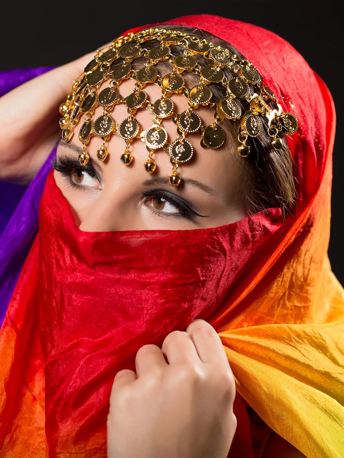 Hicarer Belly Dance Hip Scarf for Women Gypsy Costume Set Hip Skirt Gold Necklace and Earrings Dance Outfit Accessories - Image 4