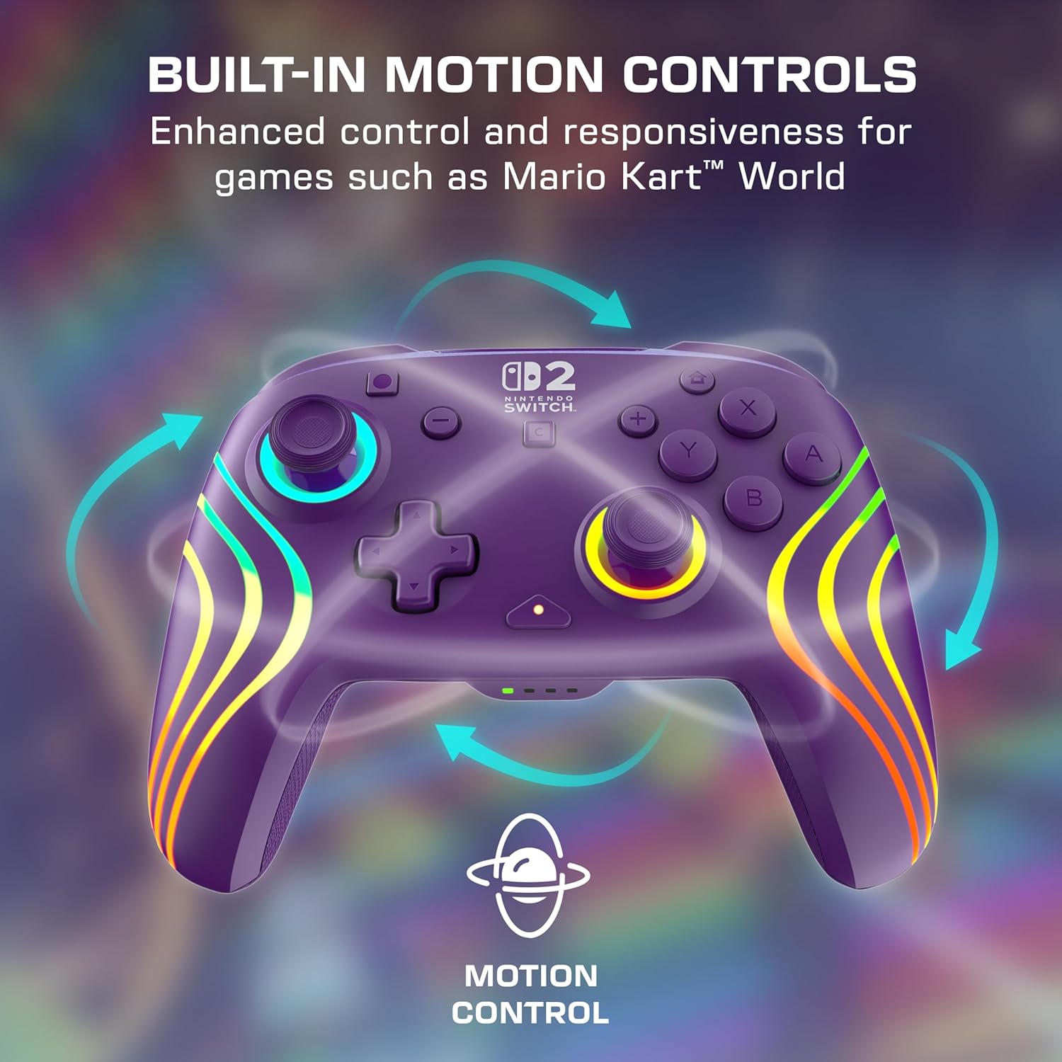 Turtle Beach Afterglow Wave Wireless RGB Gaming Controller - Officially Licensed for Nintendo Switch 2, Nintendo Switch/Switch Lite/OLED - TMR Thumbsticks, Customizable Lighting – Purple