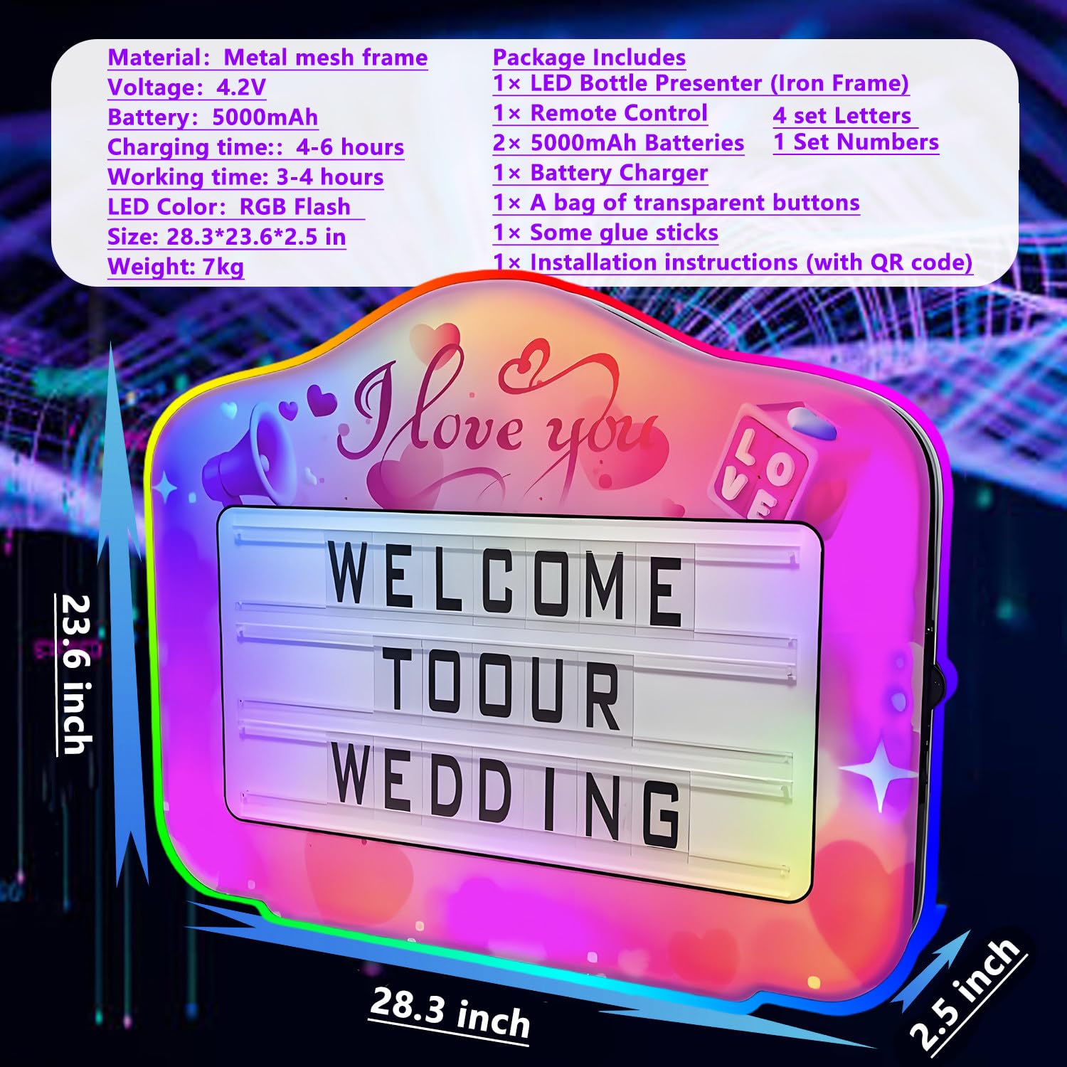 Cartel de servicio de botella LED – Marquesina VIP personalizable con control remoto y efectos intermitentes para eventos y celebraciones