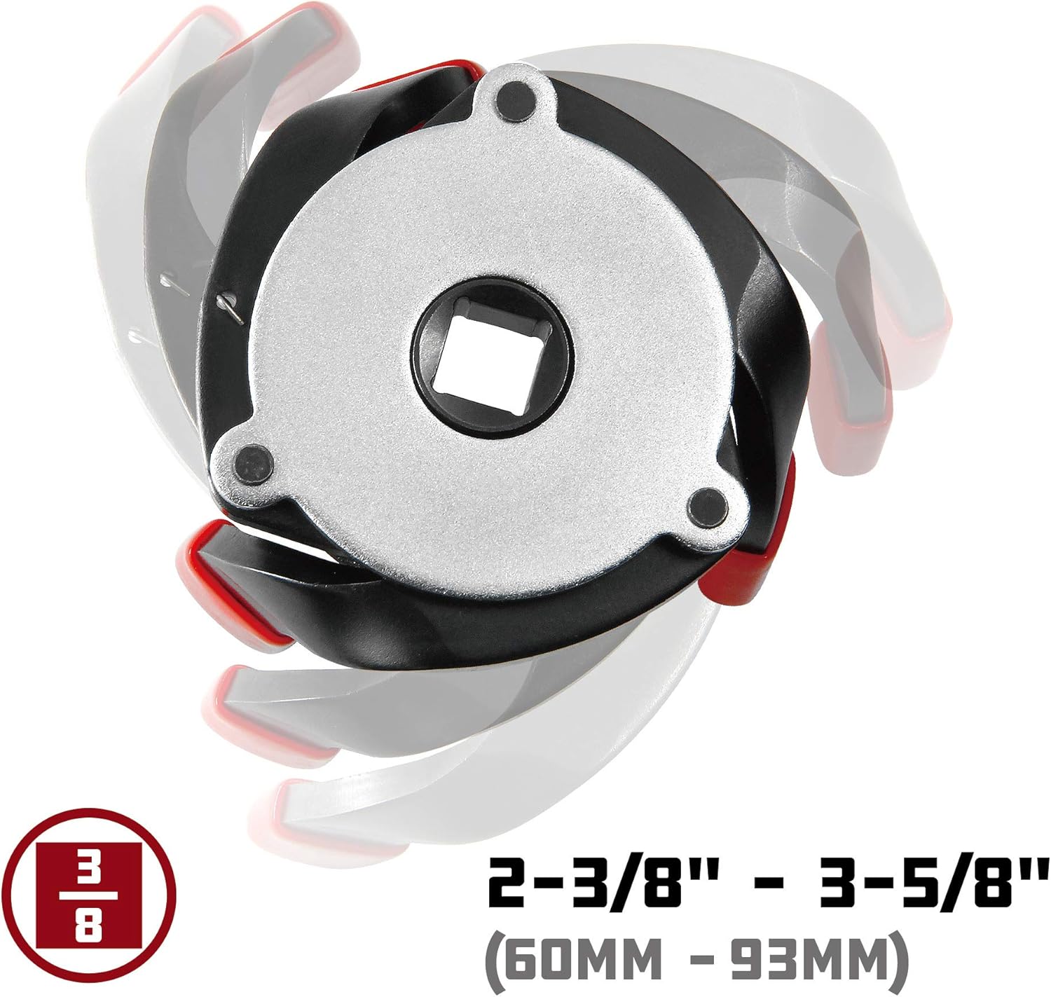 Oil filter wrench with size range and 3/8 inch drive