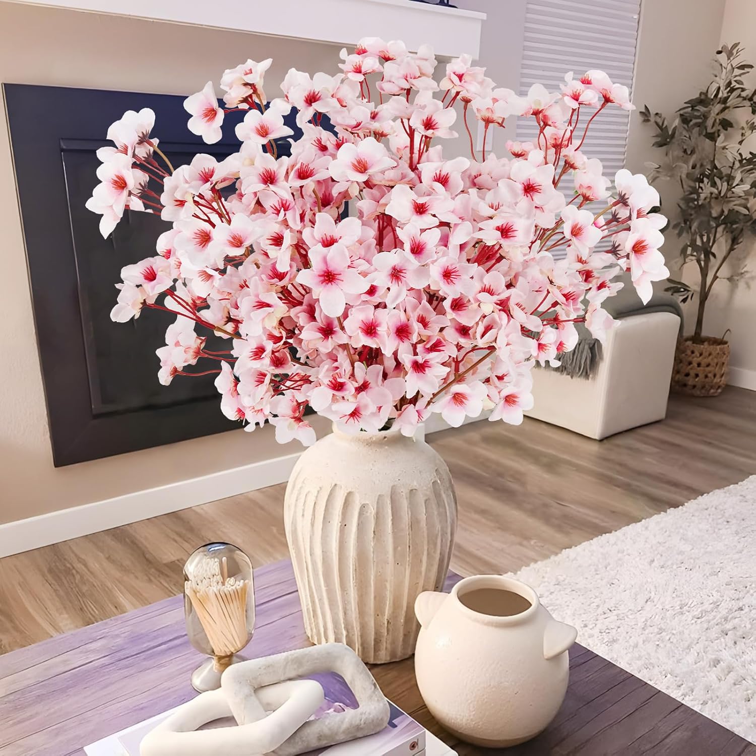 Artificial Cherry Blossom Branches, 6 Pcs Faux Silk Cherry Blossom Flowers Fake Spring Cherry Blossom Floral Stems for Vase Wedding Table Centerpieces Indoor Home Decor - Image 4